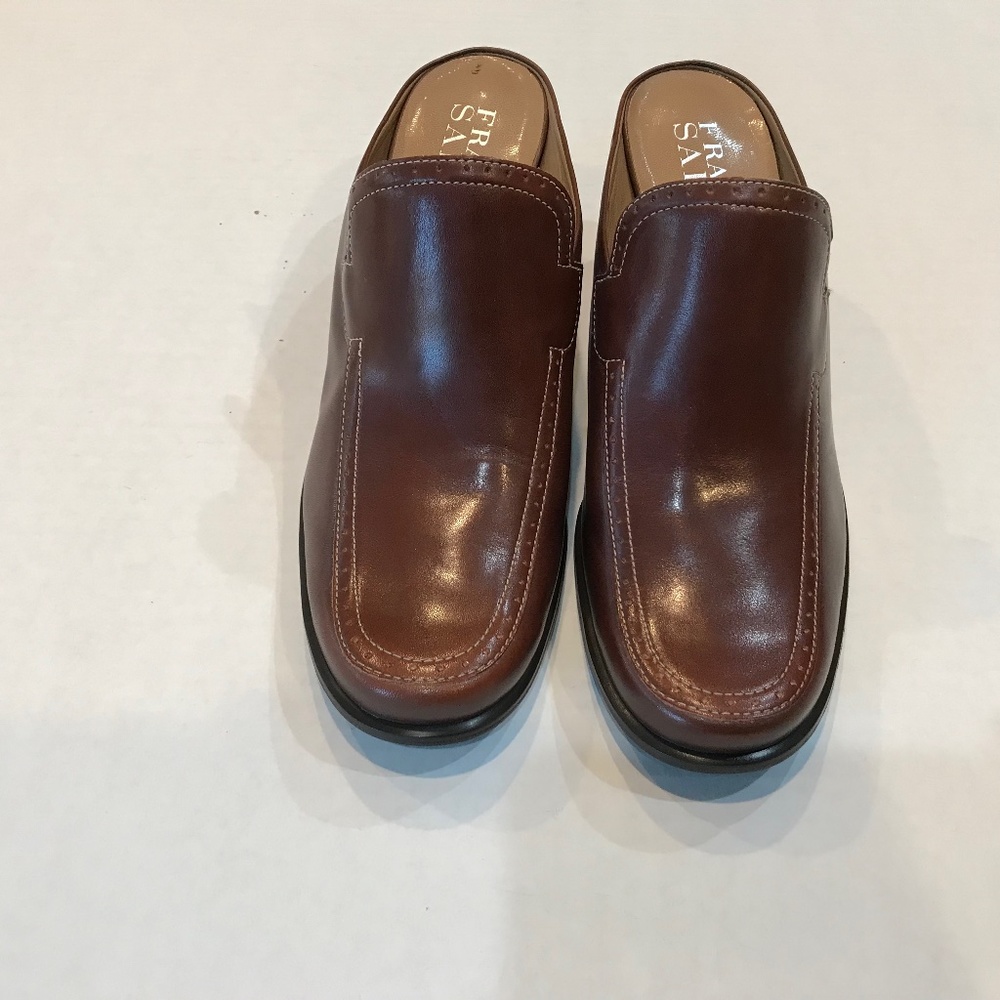Franco Sarto brown leather mules.